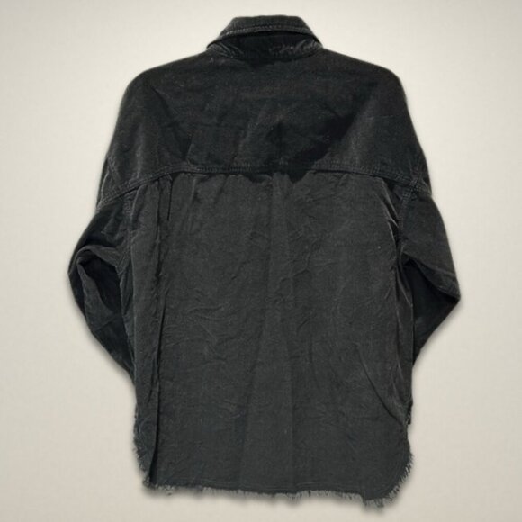 Offline‎ by Aerie Shacket Corduroy Long Sleeve Half-Zip Distressed Hem Black W L - Picture 2 of 6